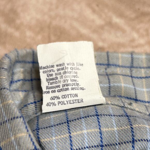 Vintage 80s Tem Tex Checkered Flannel Shirt Pearl Snap Gray Blue Plaid Men's 16 - Picture 5 of 6